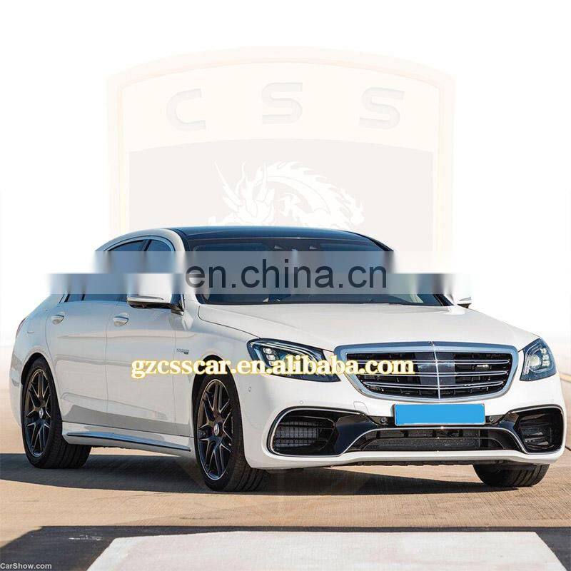 Car Accessories Auto Parts PP Material Front Bumper Rear lip Exhaust Tips 2018 Bens S class w222 S63 AMG Style Full Body Kit