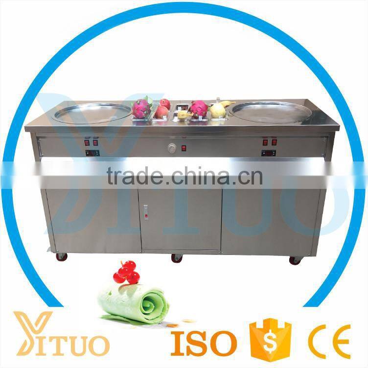 Double Flat Pan Fried Ice Cream Machine, Thailand Roll Ice Cream Maker, China Two Secop Compressor Fried Ice Cream Machine