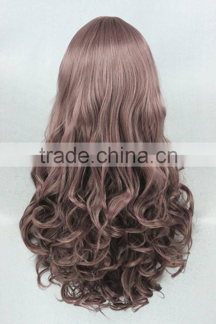 cheap medium 70cm dark brown wave Lolita style synthetic cosplay wig