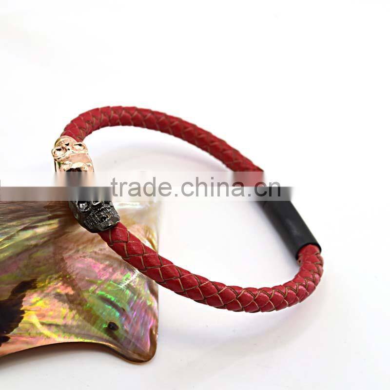 china jewelry factory wholesale leather bracelet with custom skull charms