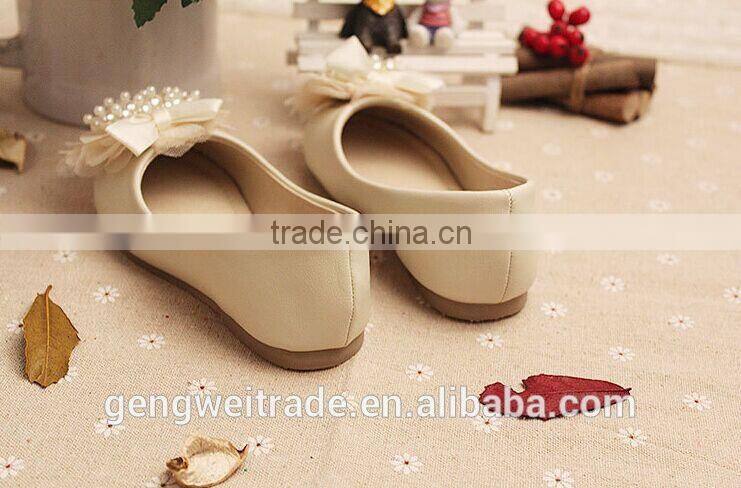 2015 Spring fashion sweet series girl princess shoes kids pearls lace shoes for school wear