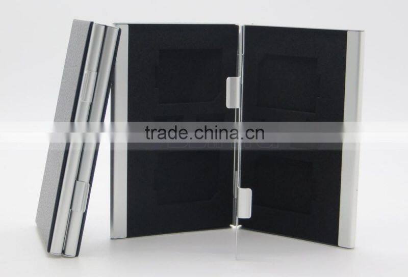 Leather Aluminum EVA Memory card Carrying Case for 4x SD Card and 4x TF Card