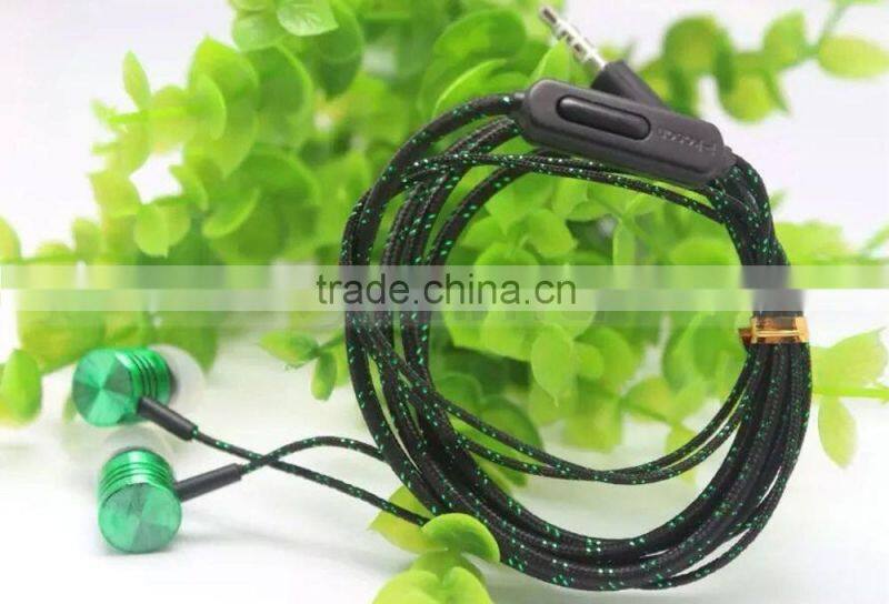 Cheap 1M Gold Red Green Silver Headphone Headset Braided Earphone with Mic For Mobile Phone