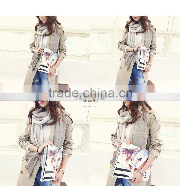New Arrvial Korean Fashion Wrinkle Woven Striped Woman Linen Scarf