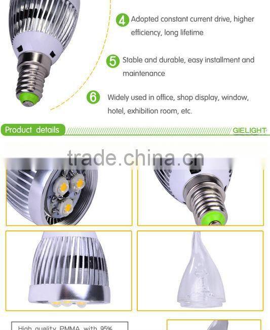 CE pure aluminum lamp body 3w 4w 5w e14 led candle light