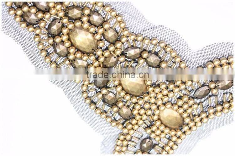 China Factory garment Accessory,Fashion OEM/ODM Europe Design Acrylic Gold Bead Handmade Net Cloth False Collar for garment