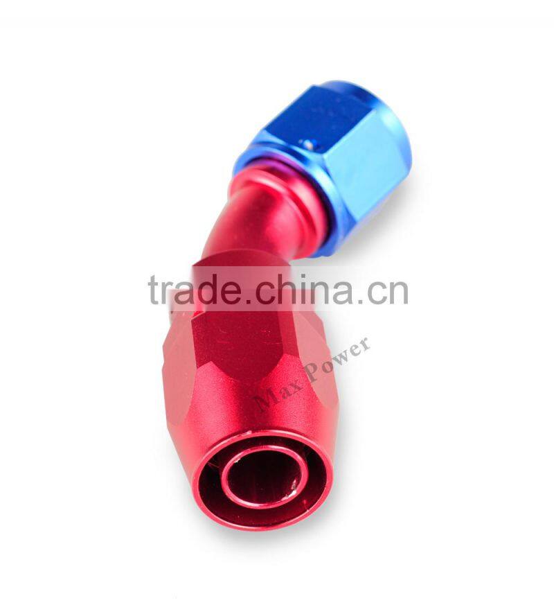 Aluminum oil cooler fitting 45 degree resuable fuel line hose end fitting adaptor blue and red 40-045-08