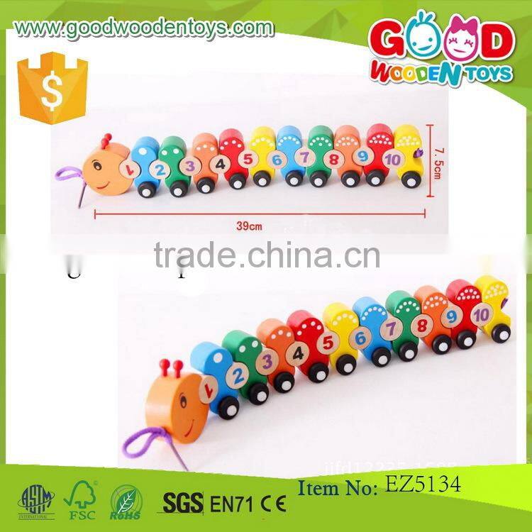 hot selling caterpillar toys size 41*5.5*8.5cm OEM digital caterpillar train toys wooden caterpillar for children EZ5134