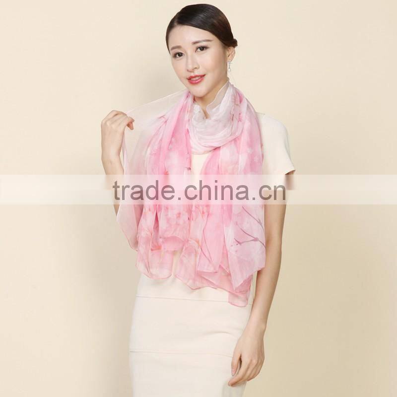 high quality scarf wholesale lady's elegant digital printed silk scarf, hangzhou silk chiffon scarves and shawls china
