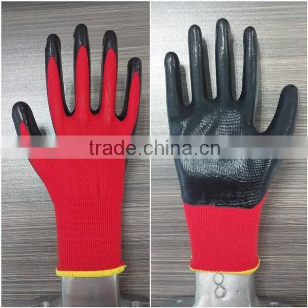13 gauge 40g black nylon glove core black nitrile coated work gloves for vehicle repair