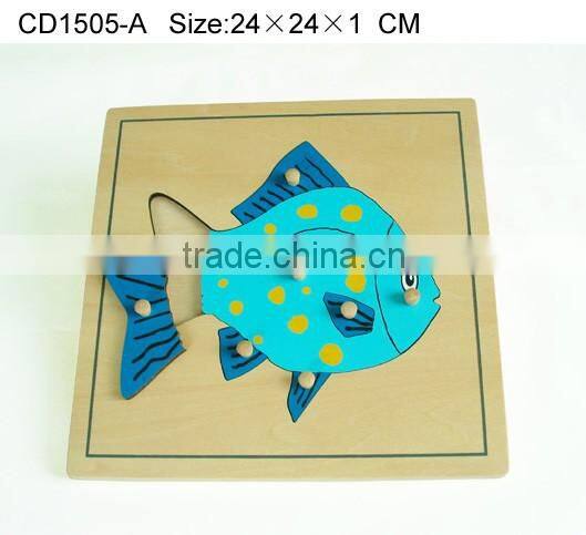 Hot selling kids educational mould wooden toys fish puzzle