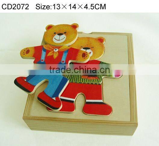 Hot sale Dress up Bear Family Wooden Puzzle in Box educational toys