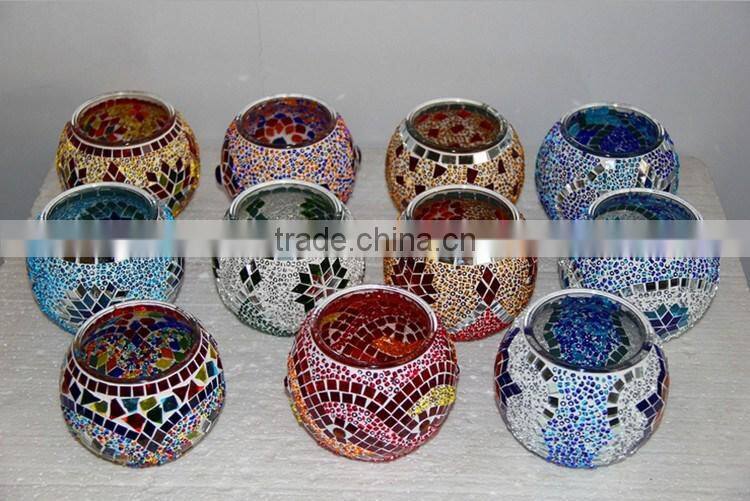 colored ball crackle mosaic votive glass tealight candle holder