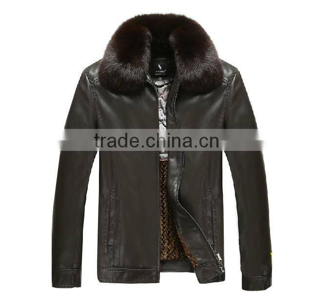 china men's pu leather jacket with fur collar