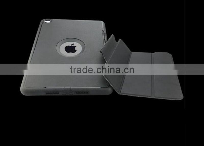 For iPad air 2 military defender shockproof PU flip case with removable kickstand