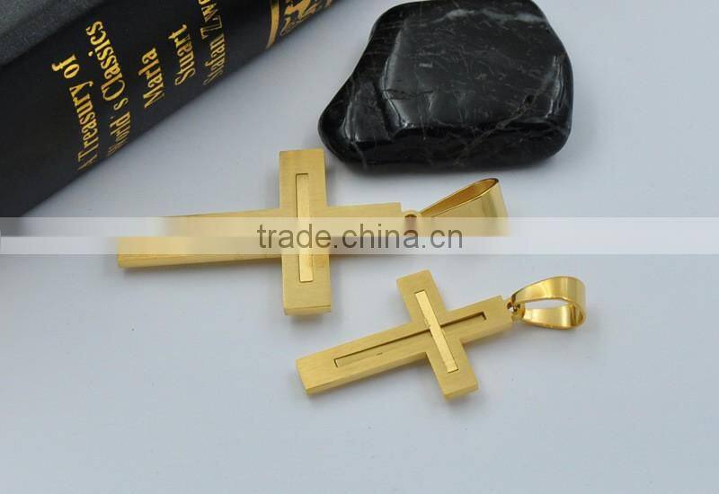 Factory wholesale double layer big and small stainless steel gold cross necklace pendant