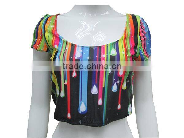 2015 New Arrival Autumn Short Sleeve New York Print Custom Ladies Crop Top