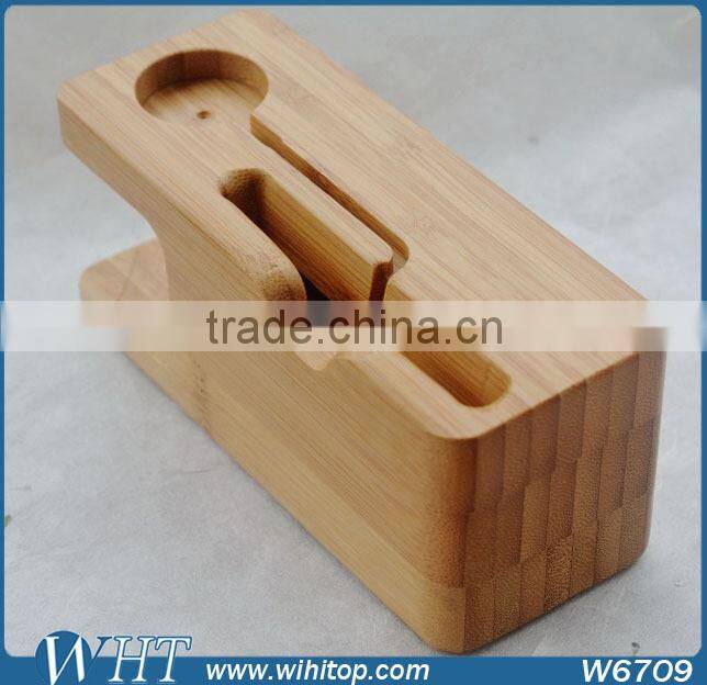 2015 New arrival wood display stand for iPhone 6, wood charger stand for apple watch mobile accessories