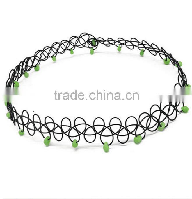 Black plastic line braided golden beads fake tattoo necklace for girls