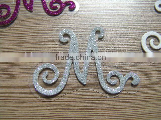 2015 New design hot sale Alphabet letters pvc glitter sticker/custom pvc glitter sticker