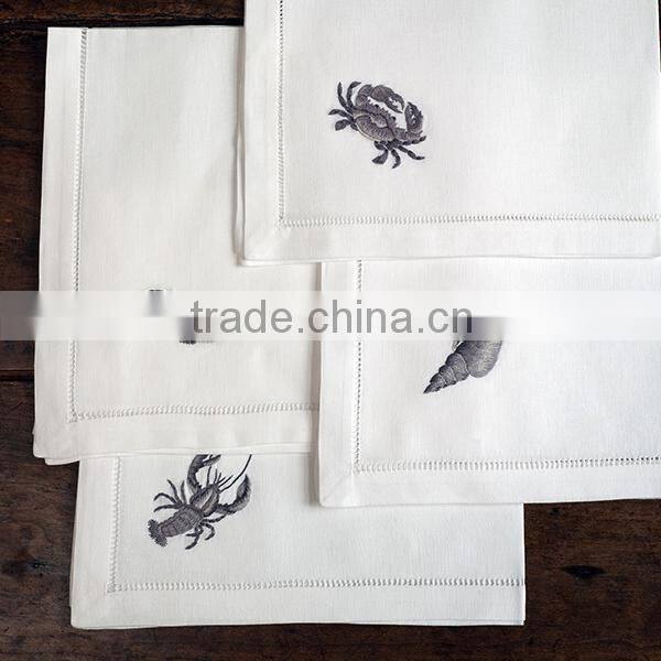 Hand hemstitched napkin, embroidered napkin, embroidery napkin, white cotton napkin, 100% cotton napkin