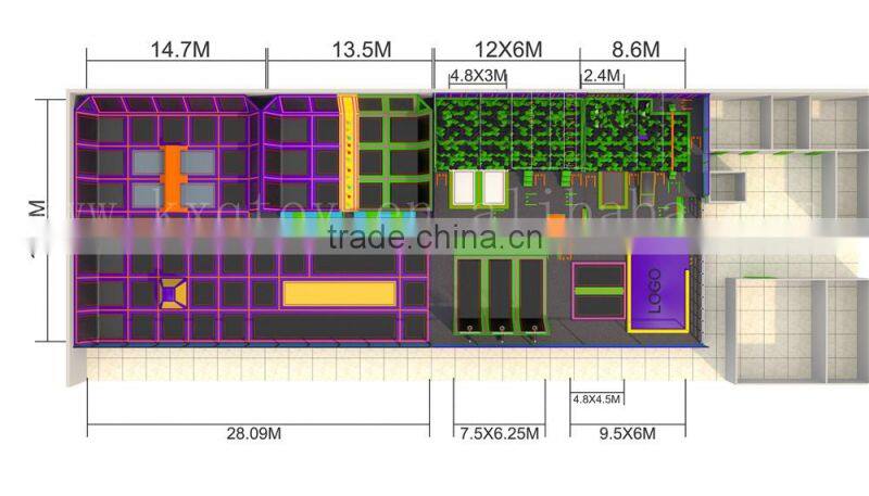 1000 sq commercial indoor trampoline park/Factory price amusement trampoline for kids and adults