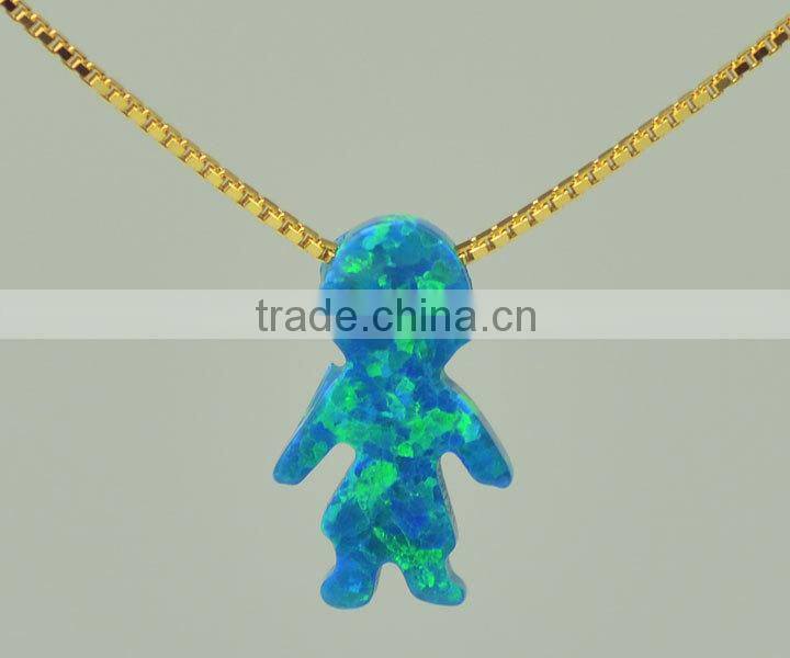 925 silver chains OP36 blue green synthetic opal gems opal boy shape pendants