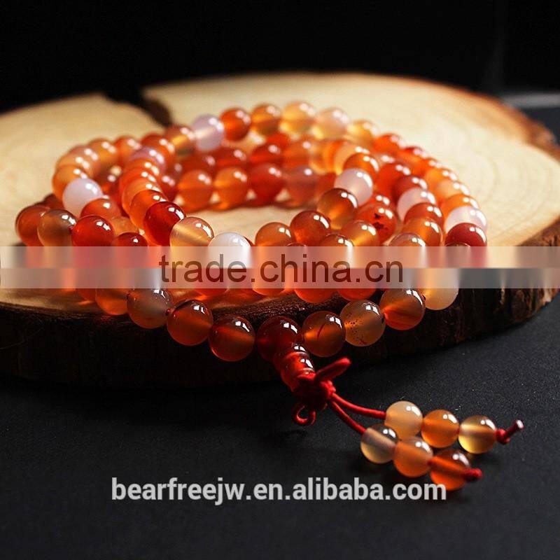 Fashion Original Color Agate Crystal Gemstone Tibet Buddhist Buddha Meditation 108 Prayer Bead Mala Bracelet/Necklace