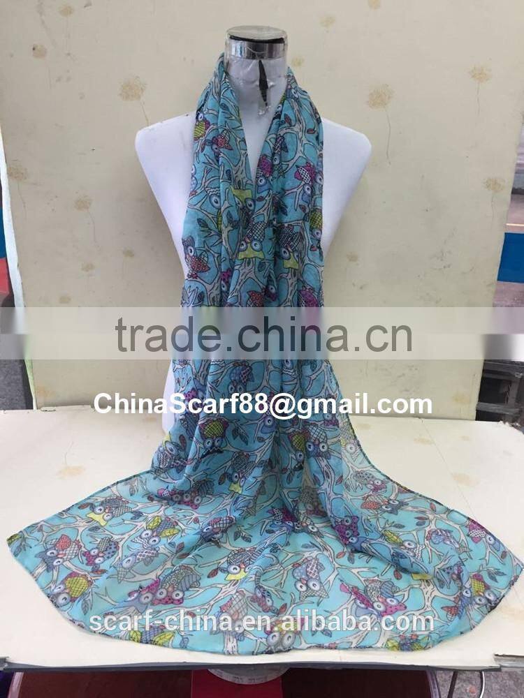 Cartoon owl print voile scarf