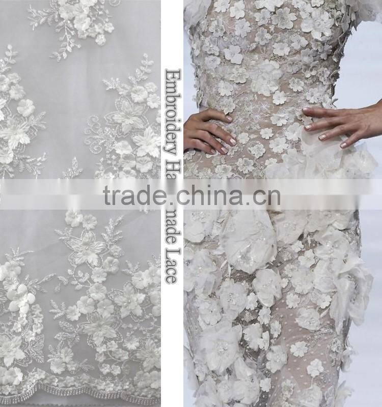 Gold beaded and sequins tulle with lace border/pearls tulle net lace for wedding dress