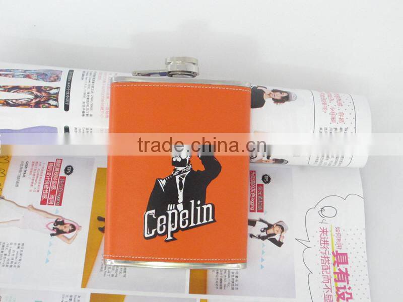 2014 new ! ! ! orange captain leather covered hip flask