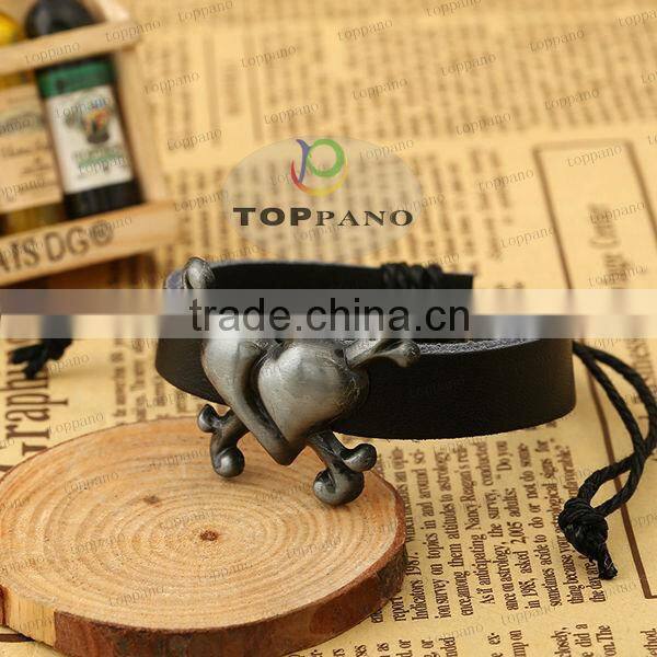 hot sale charming design black leather bracelet metal angel charm