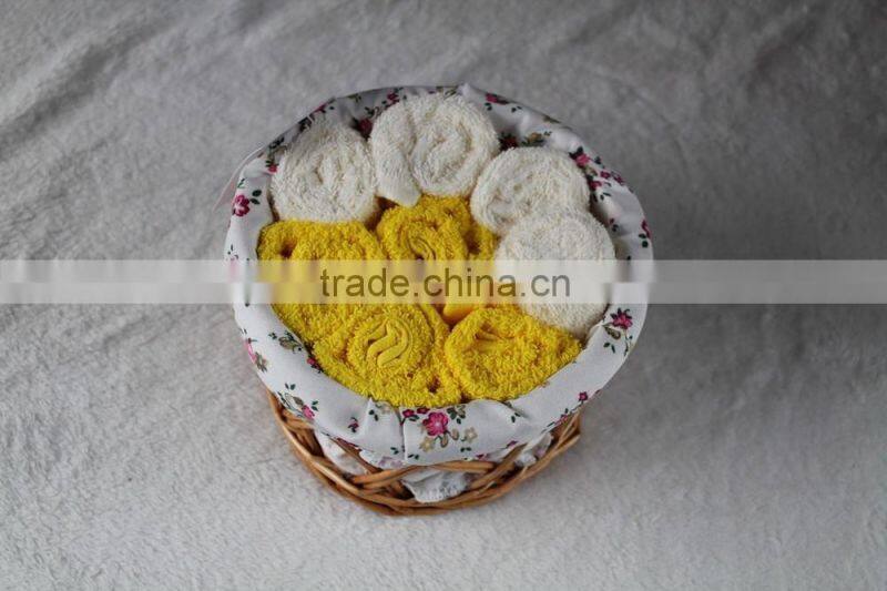 Custom color cotton face towel packed in Willow Basket