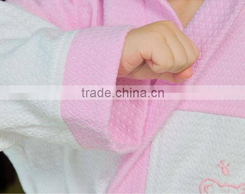 2014 new style cotton waffle pink bathrobe for girls
