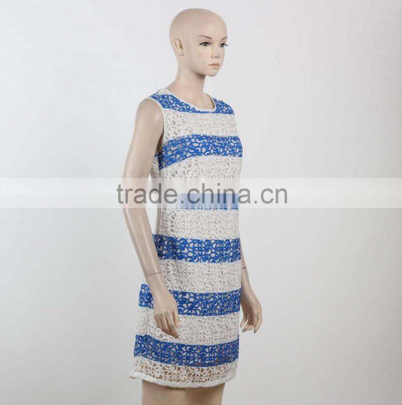 Latest net dress blue and white stripe dress fitness dress for girl woman summer dress