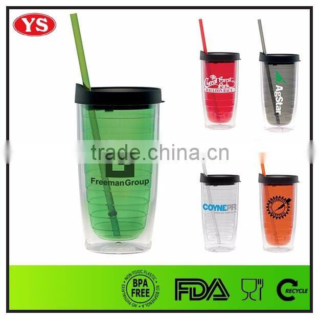 16oz reusable double wall bpa free plastic tumbler with straw