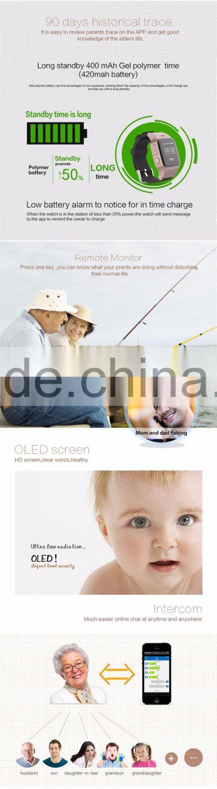 Android and IOS gps smart watch elderly sos gsm watch d99