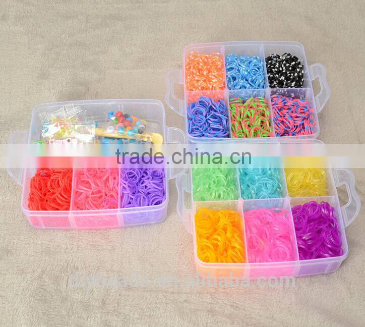 rubber bands in three layers plastic box with components loom bands for kids diy jewerly