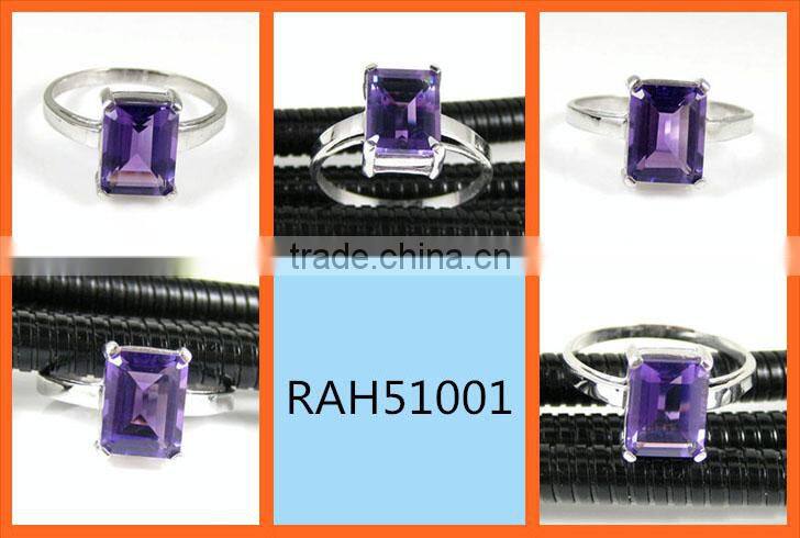 Sterling Silver Ring with Faceted Square Amethyst Gemstone