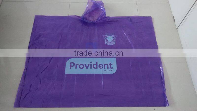 2016 Logo Printed Promotional Transparent PE Raincoat Disposable Plastic Raincoat