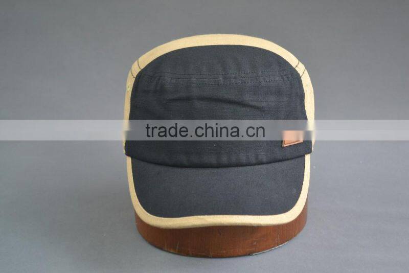 100% cotton canvas army cap with embossed pu leather