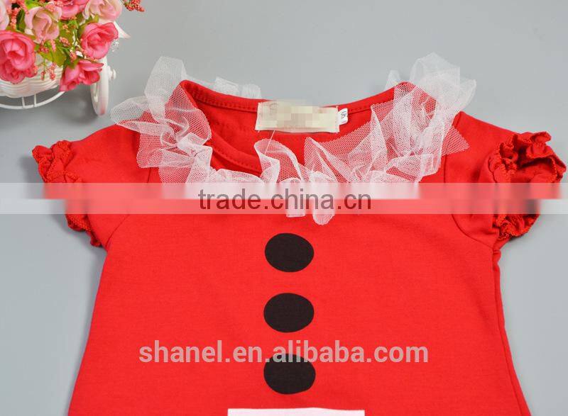 Wholesale Christmas girls red dress short sleeve lace girls christmas ruffle dress