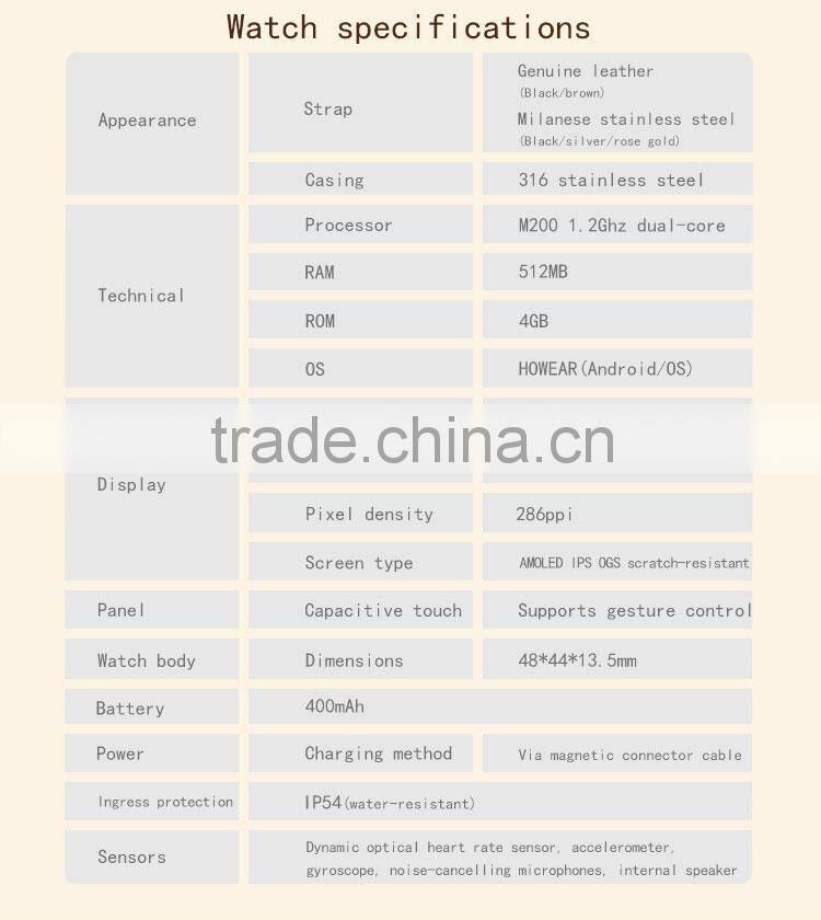 M3 series genuine leather strap howear OS android wear with android & IOS support