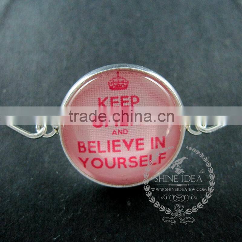 65mm diameter one end open keep calm series 1 candy color collage art cabochon silver wiring fashion bangle bracelet 6420002