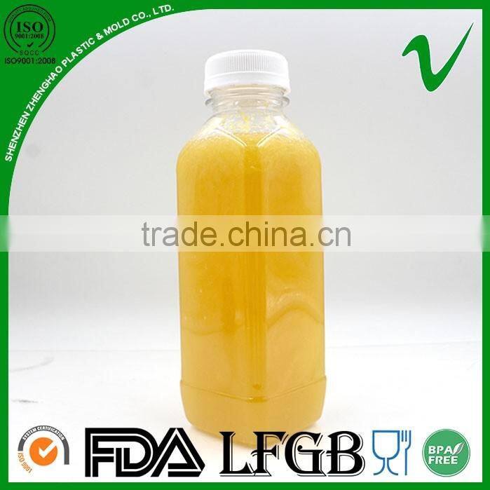 450ml cold press juice clear plastic french square bottles with food grade