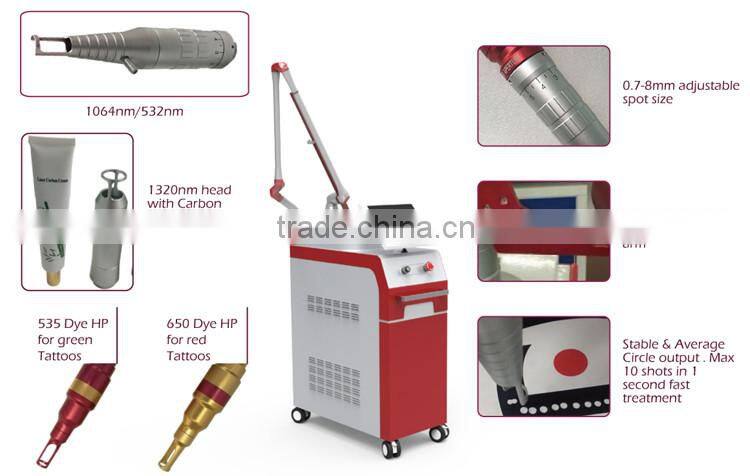 Good effects closed-off water circulation + air cooling system nd yag laser for tattoo removal
