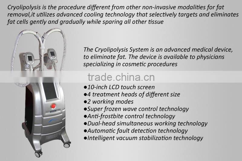 Criolipolisis equipment, 4 heads,emergency stop&heart rate tester, 2 years warranty