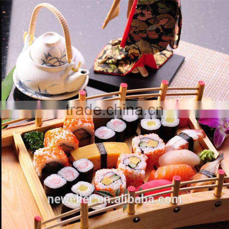 not flake natural cheap wood sushi bridge tray of various sizes