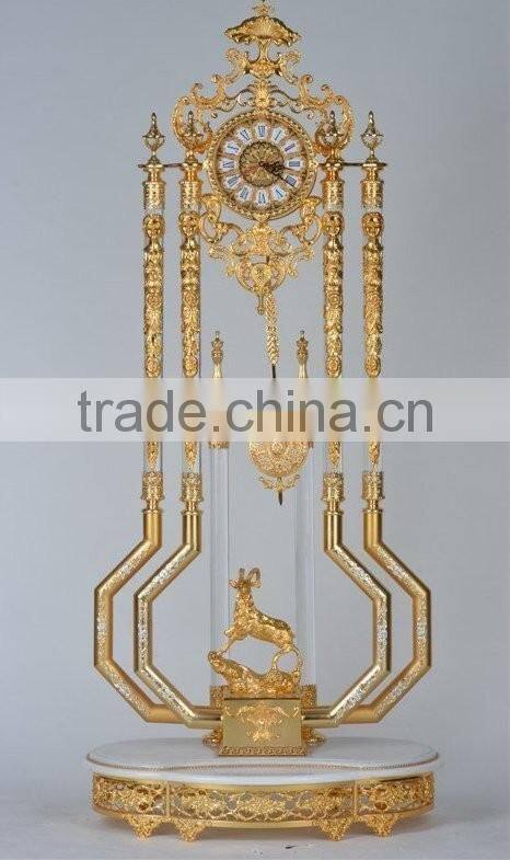 Solid Gilt Copper Floor Clock, Ornate Design Pendulum Clock, 24K Gold Plated Decoration Clock