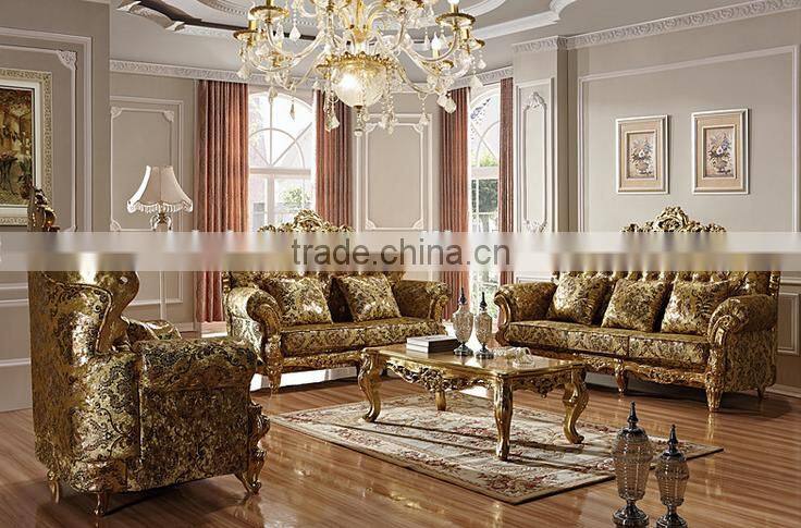 New classic living room furniture wooden hand carved fabric sofa set